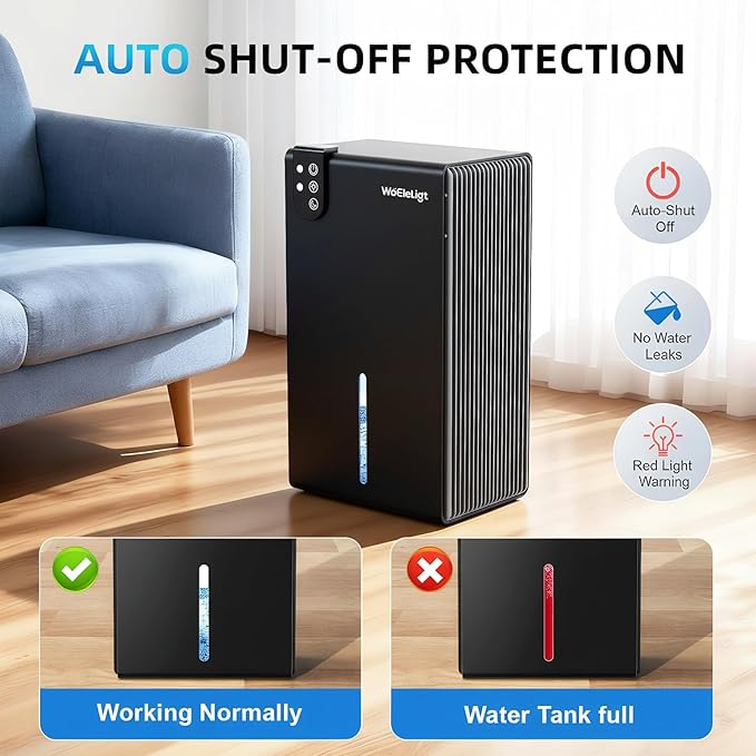Dehumidifier for Home (85 OZ, 1000 sq ft) Small Dehumidifiers for Basement, Auto Shut-Off, Sleep Mode, 7 Color Light, Quiet Dehumidifier for Bedroom, Bathroom, Living Room with Drain Hose(Pure Black)