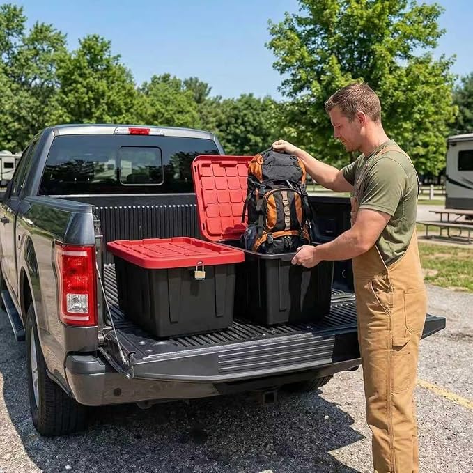 2-Pack 27-Gallon Storage Boxes with Snap-on Lids. Durable and Suitable for Storing Household Items, as well as for Use in Industrial and Outdoor Environments.