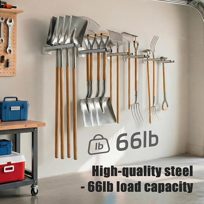 Extra Wide Tool Rack Wall Mount – Heavy Duty Shovel Holder for Garage, Shed & Barn, Powder Coated Steel Organizer for Shovels, Rakes, Brooms, Truck Storage (3.5 x 4.5 x 12 in, 4 Pack)