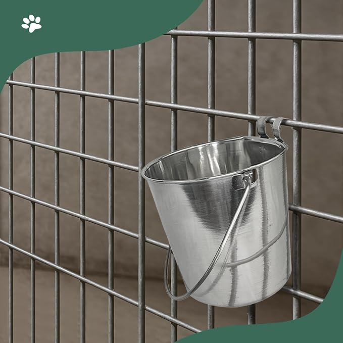 Advance Pet Products 4 Quart Stainless Steel Bucket with Dual Hook | Perfectly Fits on Kennels, Cages and Critter Crates | Heavy Duty Bucket for Pets Cleaning & Food Prep - Flat Sided Pail