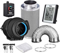 iPower GLFANXEXPSET4D25CHUMD 4 Inch 118 CFM Inline Filter 25 Feet Ducting with Fan Speed Controller and Temperature Humidity Monitor and Grow Tent Ventilation, Kits, Black