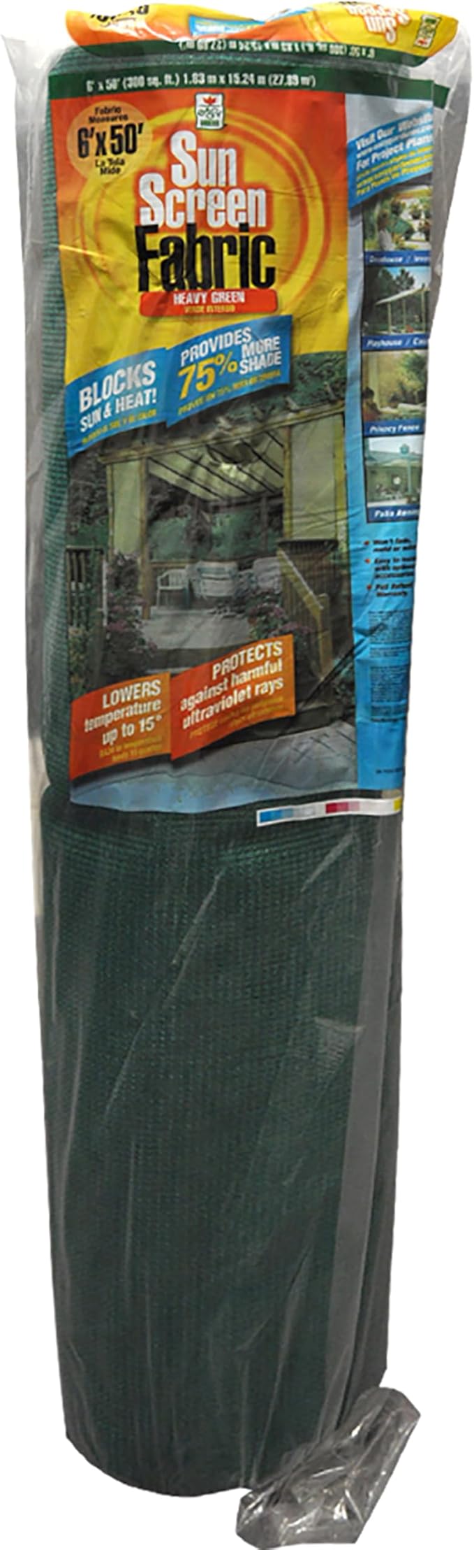 Jobe’s Easy Gardener Sun Screen Fabric (Reduces Temperature Up to 15 Degrees, Provides 75% More Shade), 6 Feet x 50 Feet, Heavy Green, Reusable, UV-Protected, Easy Installation