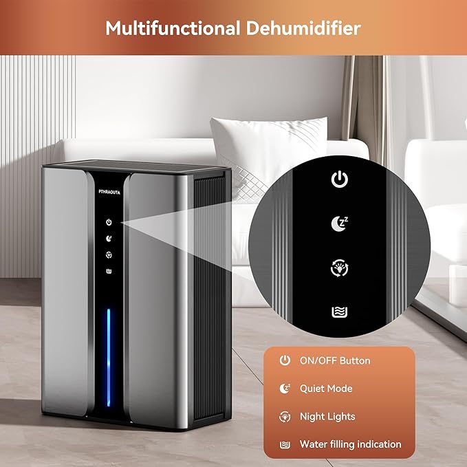 PTHRAOUTA Home Dehumidifier with Drain Hose, (950 sq.ft) 95oz Quiet dehumidifier for Bathroom Bedroom, with Air Reusable Filter Indoor deshumidificador for Basement RV Closet