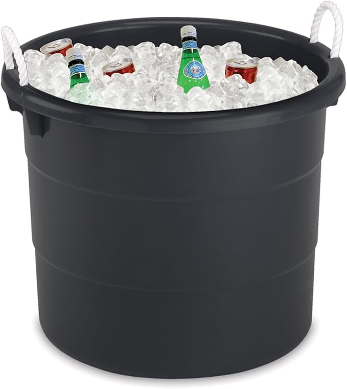 HOMZ 4-Pack Utility Tub, Large Plastic Storage Bucket with Rope Handles, 17 Gallon, Black - Portable Indoor and Outdoor Buckets for Kitchen, Laundry, Garden, Bathroom, and Garage Organization