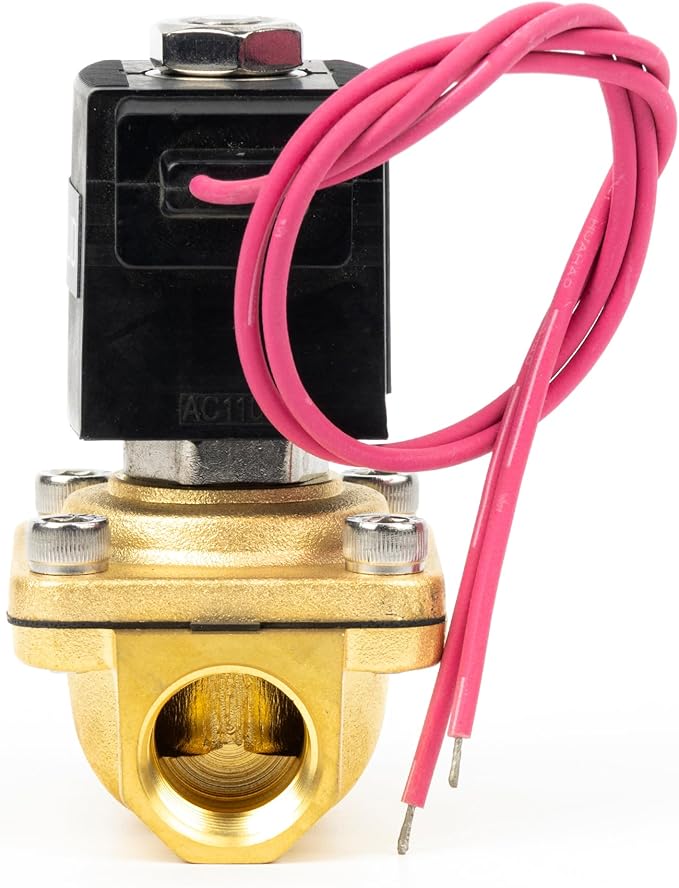 U.S. Solid 1/2" Brass Solenoid Valve - 110V AC Normally Closed Electric Solenoid Valve with Viton Seal, Lead Wire Type