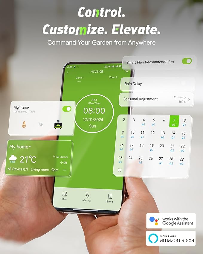 RainPoint 2-Zone WiFi Hose Timer, Smart Irrigation System