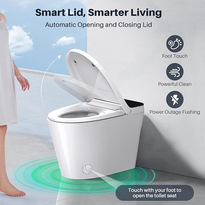 Smart Toilet with Bidet Built in Tank, Auto Open Close Lid, Heated Seat Foot Sensor, Rear & Feminine Wash Warm Water Air Dryer Self Cleaning, 12" Rough In, One-Piece Elongated (ZY695A)