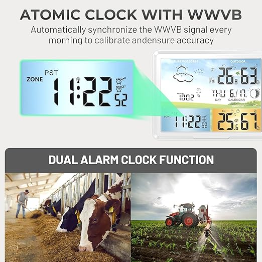 Weather Station Wireless Indoor Outdoor Thermometer, Digital Thermometer with Remote Sensor, Full Color Large Display Weather Station with Atomic Clock, Barometric Pressure, Weather Forecast-White