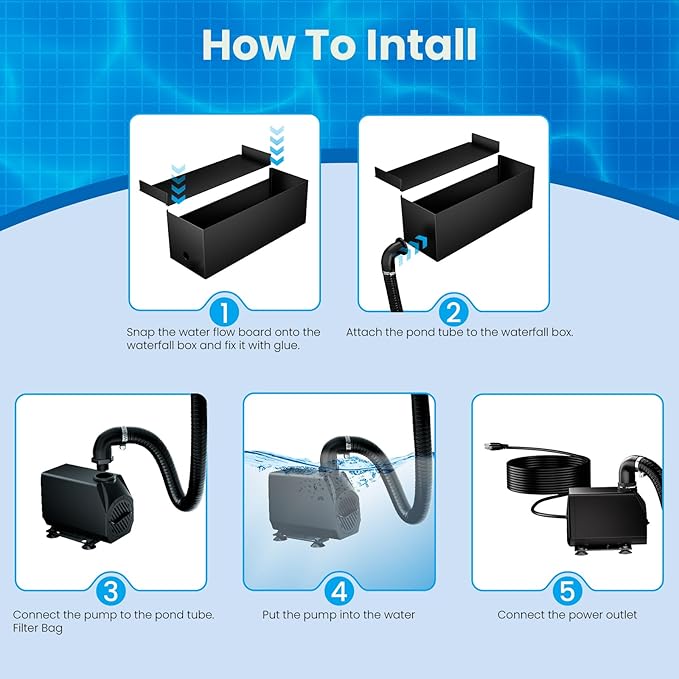 Biling 12 Inch Waterfall Spillway Kit, 304 Stainless Steel Waterfall Box, 40W 660GPH Submersible Pump, 9.8FT Corrugated Tubing, Adjustable Flow for Wide Sheet Waterfall, Stream & Rock Wall
