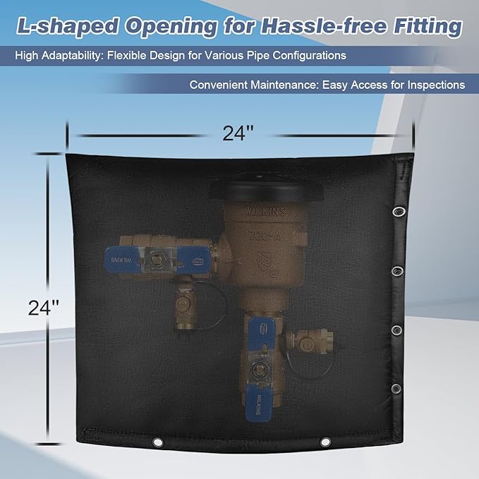 Outdoor Backflow Preventer Cover- 24''W x 24''H, Winter Freeze & Weatherproof Protection for Irrigation Pipes & Sprinkler Valves- Black