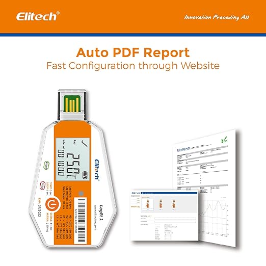 Elitech Temperature Data Logger Single Use Temperature Recorder PDF Report USB Temperature Logger 16000 Points WHO PQS Listed LogEt1-5Pack