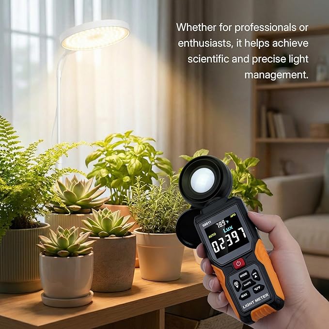 Mcbazel Digital Light Meter with HD Color Screen, 270° Rotatable Head & Fast 8X/s Sampling – High-Precision Illuminance Meter (200,000 Lux/FC) for LED Grow Lights, Plants, Photography & Lumen Testing