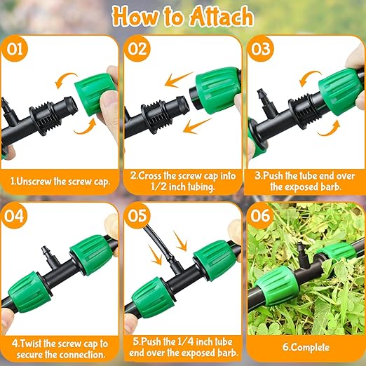 Gardrip 12 Pack Drip Irrigation Fittings for 1/2 Inch to 1/4 Inch Tubing Reducing Tee：1/2" (1/2" ID x 0.65" OD) to 1/4" Drip Line Anti-drop Locked Nut Barbed Reducer Tee Connectors
