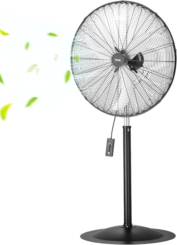 VEVOR Industrial Pedestal Fan, 30 Inch 85-Degree Oscillating Fan, Height Adjustable Standing Fans with 3 Adjustable Speeds, High Power Floor Fans for Office, Black