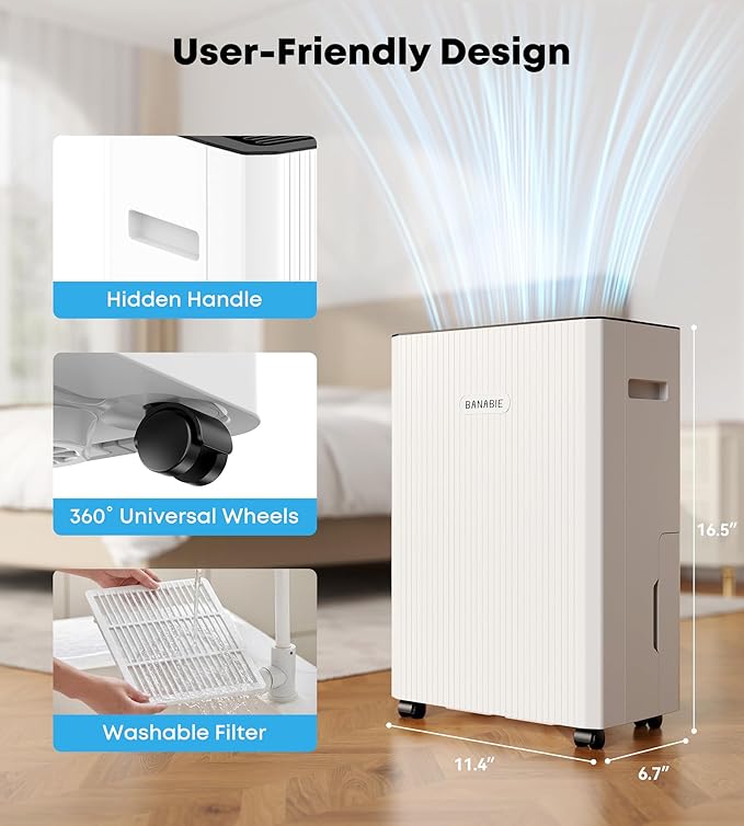 2500 Sq.Ft Dehumidifier for Basement, 32 Pint Dehumidifiers for Home with Drain Hose, Ultra Quiet 32dB, Smart Humidity Control, 24H Timer, Energy Efficient, Portable for Bedroom, Bathroom, RV