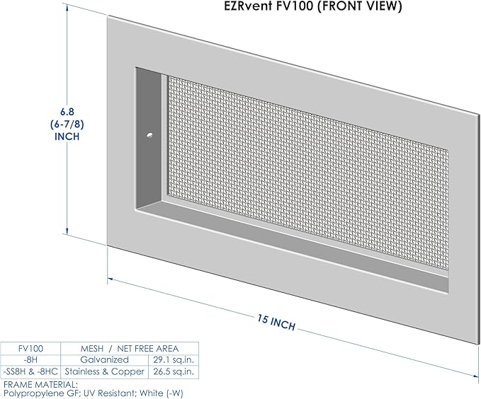 FV100-8HC Easy Replacement Vent, Foundation and Garage 5x14 Rough Opening, Copper Mesh
