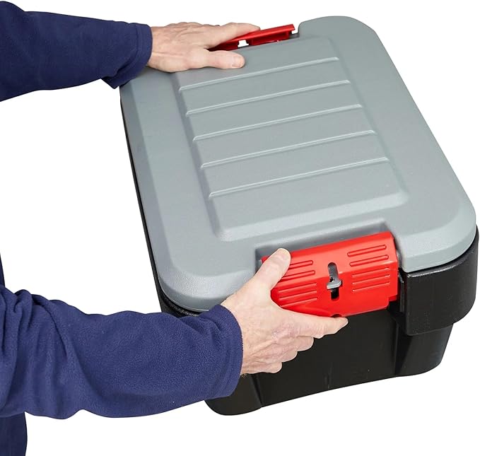 Heavy Duty 8 Gallon Lockable Storage Box, Durable Storage Bin with Matching Lid, Black