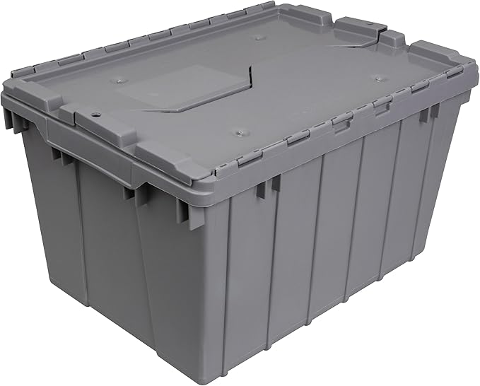Akro-Mils 39120 Industrial Lidded Plastic Storage Container, Nesting and Stackable Plastic Storage Box with Lid Attached, Organization Tote for Garage and Warehouse, 21.5"x15.25"x12.5", Gray (6-Pack)
