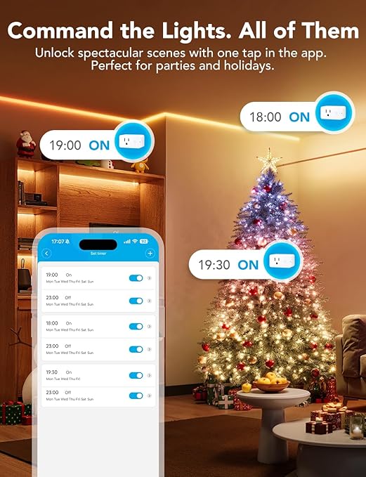 Govee Smart Plug with Energy Monitoring, WiFi Bluetooth Plug Work with Alexa and Google Assistant, 15A Smart Outlets with Timer & Group Controller, No Hub Required, ETL&FCC Certified for Home, 2 Pack