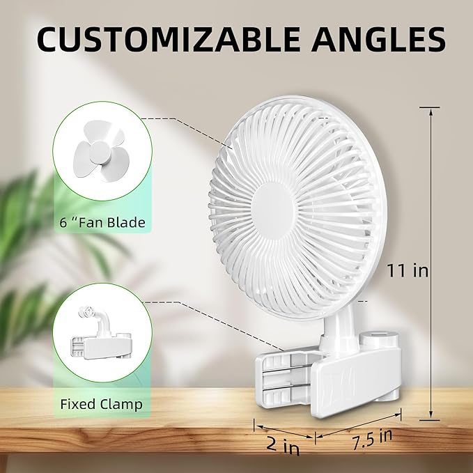HealSmart Clip Fan, 6-Inch Grow Tent, Monkey Fan, Wall Mount With Adjustable 90 Angles, 15W, 2-Speeds Control, 2 Pack