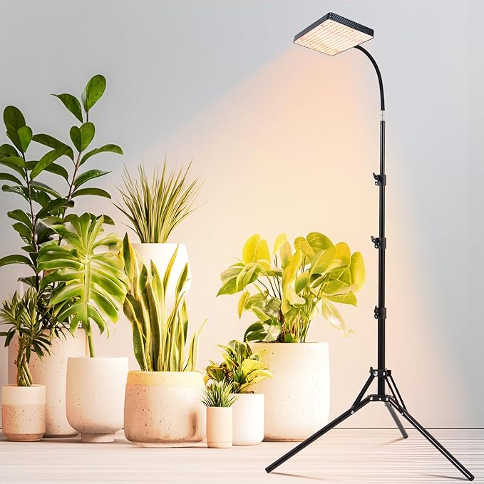 FRGROW 2026 Grow Light with Stand, 4/8/12/16/20H Timer, 25 Watt Power Draw, NO Need Adapter, Bright Enough for Indoor Tall Plants, Bonsai Tree, Daisy Chain Function, 40"-64" Height Adjustable