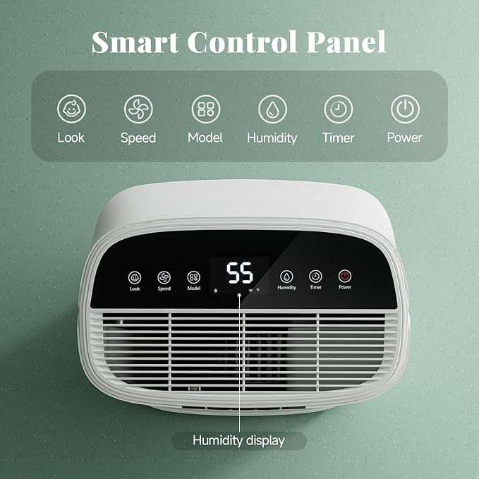 Energy Star 2024 Dehumidifier for Basement & Home, Up to 5500 Sq. Ft, 90 Pint Smart Wi-Fi Control, 1.45 Gal Tank with Drain Hose, 3 Modes, Auto Defrost, Timer & Child Lock