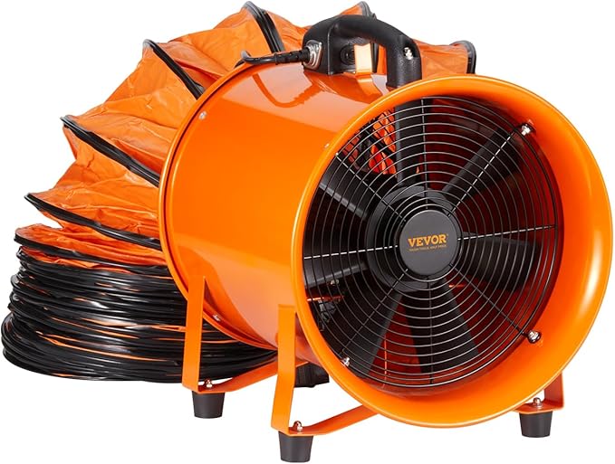 VEVOR Air Mover Blower Fan 8 Inch, 1070CFM 195W with 33ft Flexible Duct, Industrial Portable Ventilator Blower/Exhaust, Orange