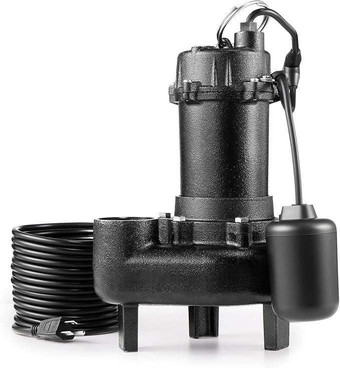 VEVOR Submersible Sewage Pump, 1 HP, 5200 GPH Cast Iron Sewage/Effluent Pump with Automatic Tethered Float Switch, 2-Inch NPT Discharge, 120V, 25 ft Max Lift, for Basement, Septic Tank, Residential