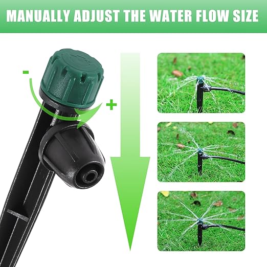 40pc Drip Irrigation Emitters for 1/4" Drip Tubing, Adjustable 360 Degree Automatic Drippers on 5.5" Arrow Stake for Garden Watering System