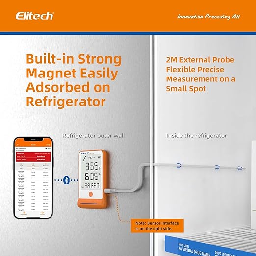 Elitech 50pack Bluetooth Thermometer Data Logger Temperature for Refrigerator with Shadow Data 100000 Points Export PDF/CSV Report, Pharmacy Vaccine DDL Calibration Certificate, MAX MIN AVR MKT GSP-6G