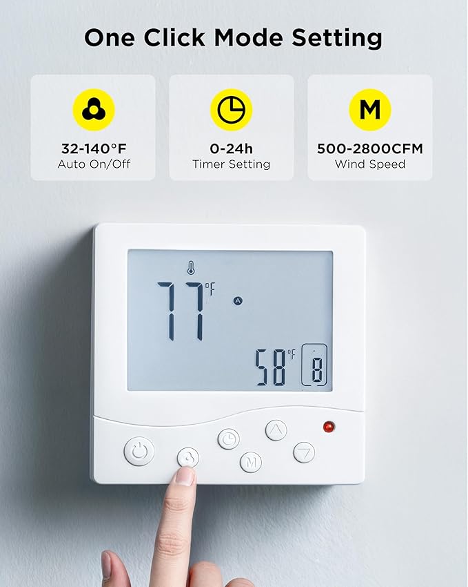 InoKraft Shutter Exhaust Fan with Wireless Control Panel, 16'' Wall Mount Attic Fan with Temperature Controller, 2800 CFM, 8-Speed Adjustable, Ventilation for Attic, Garage, Greenhouse, Chicken Coop