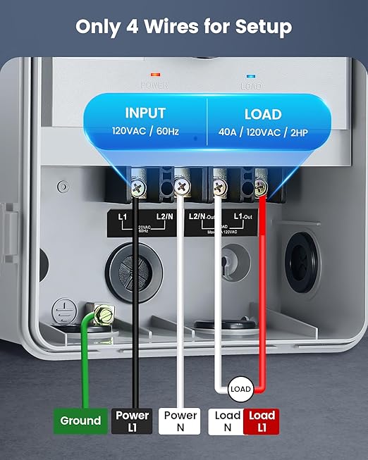 SURAIELEC Digital Pool Timer, 40 AMP 120V 2HP, 7-Day Pool Pump Timer Switch, Programmable Box for Swimming Pump, Hot Water Heater, Lights, Simultaneously Controls Up to 2HP Devices, Outdoor/Indoor Use