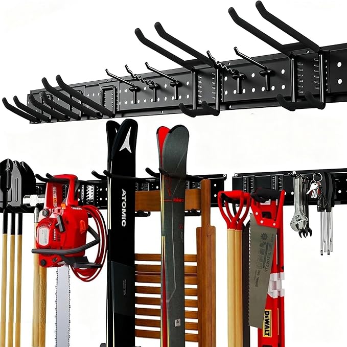 Wall Mount Tool Storage Rack 13 Pack Carries 600 lbs Garden Tool Organizer 48in With Large Storage Space,Easy Assembly, Sturdy Design,for Efficient Tool Storage Garage Organization