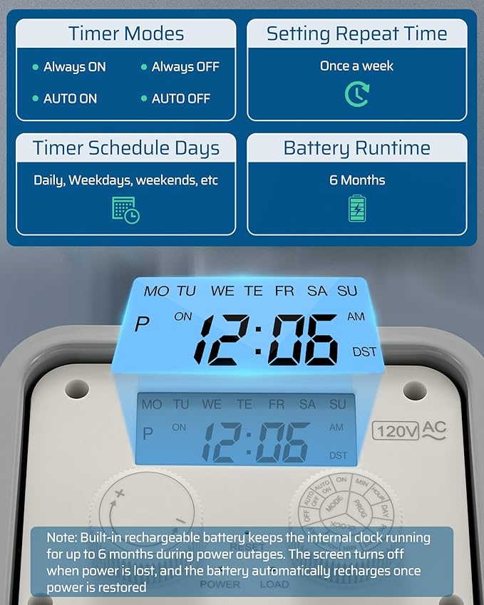 DEWENWILS Outdoor Digital Pool Timer, 2HP 40A 120VAC, 7-Day 12 ON/Off Programmable Outdoor Timer for Pool Pump, Water Heater, Pool Filter, Landscape Lights, ETL Listed