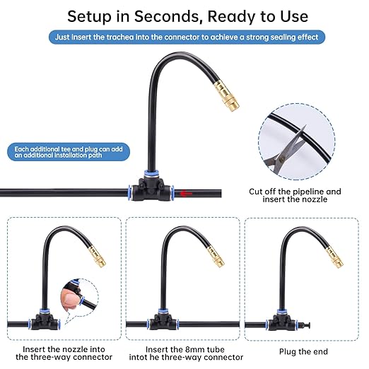 360° Automatic Drip Irrigation Kit - 5/16'' Tubing, Adjustable Universal Spray Nozzle, Copper Atomizing System for Garden/Lawn/Greenhouse - Multi-Directional Rotation, Quick Connectors, 82FT