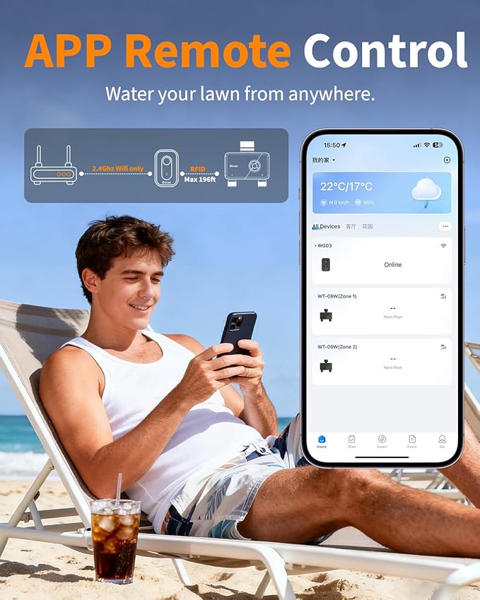 Diivoo Brass WiFi Sprinkler Timer 2 Zone, Smart Water Timer for Garden Hose Remote Control,Compatible with Alexa and Google Home,12 Irrigation Plans,Rain Delay & Manual Watering for Garden,Lawn,Yard