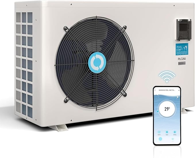 POOLCOMFT Inverter Electric Pool Heater for Above Ground and Inground Pools, Heating and Cooling Pool Heater, Smart WiFi Control, Swimming Pool Heat Pump up to 28000 Gallons