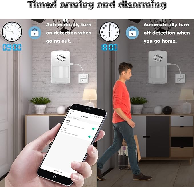 WiFi Motion Sensor Alarm: Smart PIR Motion Detector Alert with 110dB Siren & App Alerts, Tuya App for Remote Arm/Disarm, 4 Alarm Modes Home Security System Compatible with Alexa/Google Assistant
