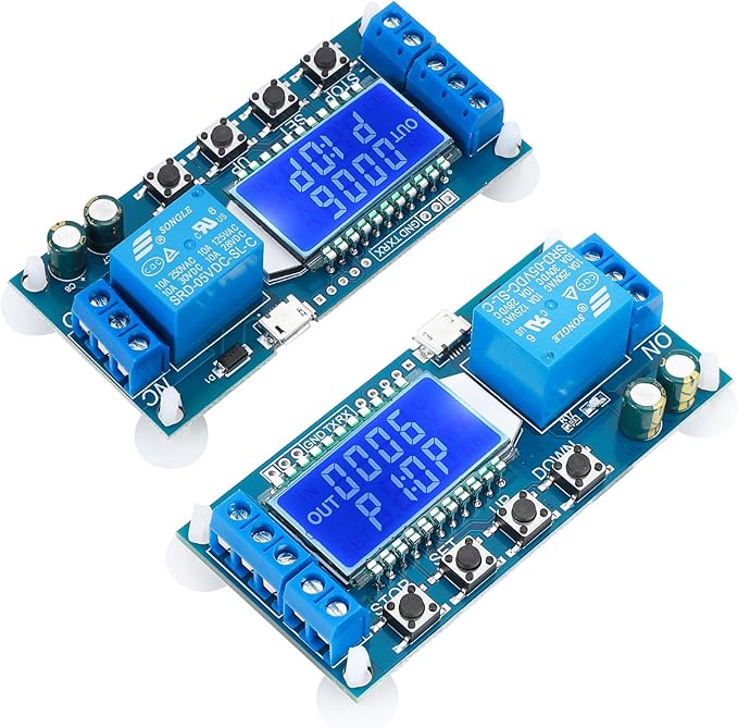 DROK Timer Relay 2pcs, DC 6V-30V LCD Display Time Delay Relay Cycle Timer 0.01s-9999mins with Input 5V Micro USB Port