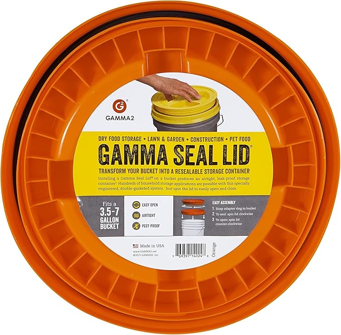 Gamma2 Gamma Seal Lid for Utility Buckets - Fits 3.5, 5, 6 & 7 gallon buckets, Orange, Made in USA (Pack of 12)