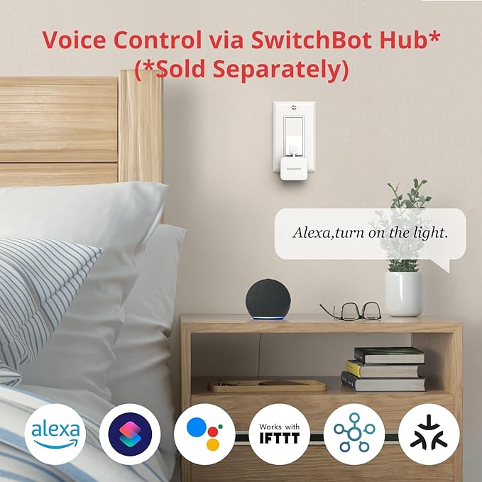 Switchbot Smart Switch Button Pusher (Bluetooth) with Hub Mini Matter – Fingerbot for Rocker Switch/One-Way Buttons, App Timer Control, No Wiring, Voice/Remote Control, White