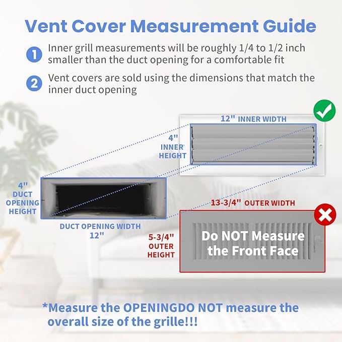 12 x 4 Inch [Duct Opening] Air Vent Covers for Wall or Ceiling - High Airflow 2 Way Steel Ventilation - Adjustable Wall/Ceiling Register, 13-3/4 Inch x 5-3/4 Inch [Overall Dimensions]