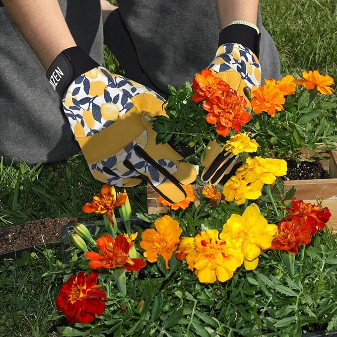 Cowhide Leather Thorn Proof & Puncture Resistant Gardening Gloves for Women and Men, Touchscreen Compatible Working Gloves for Weeding, Digging, Planting, Gardening Gifts for Women (Large)