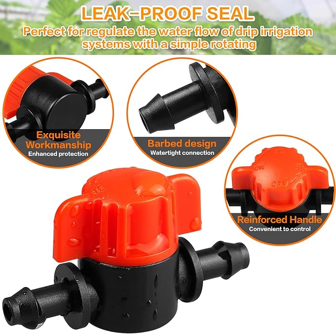 Gardrip 1/4" Drip Irrigation Valve - 25 Pack Shut Off Switch Fits 1/4 Inch Drip Tubing - Cut Off Valve for Garden Lawn Irrigation