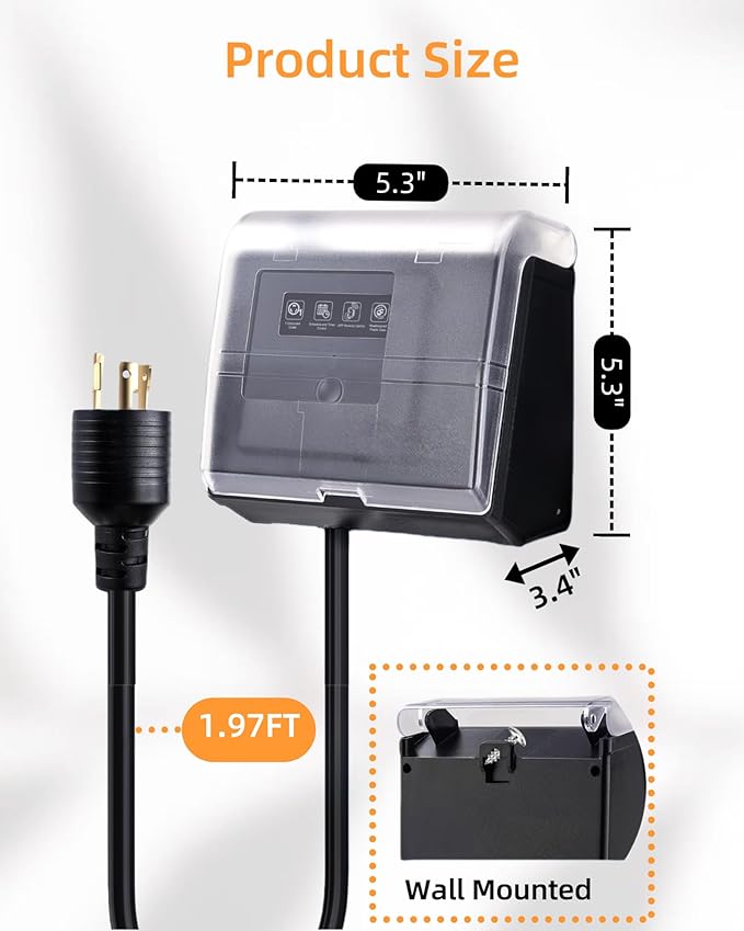WiFi Pool Pump Timer Outlet, 20A 125V 1HP,Twist-Lock NEMA L5-20R Plug-in Timer, Outdoor& Indoor use,with Weatherproof Cover, for Pool Pump, Water Heater, Pool Filter, Landscape Lights