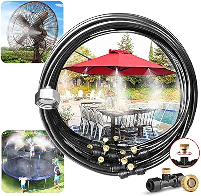 LANDGARDEN Outdoor Misting Cooling System, 100FT Mister Line+26 Brass Misting Nozzles,DIY Easy-Assemble.Water Mist Kit for Garden Porch Greenhouse Umbrella Canopy Fan