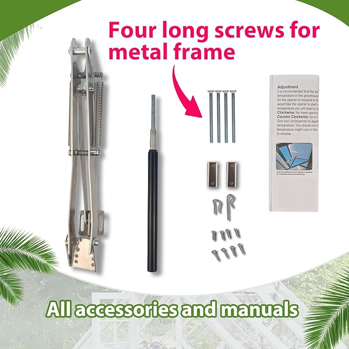 Greenhouse Window Opener Solar Heat Sensitive Dual Spring Powered Roof Vent Kit Automatic Greenhouse Accessories Tool Load Capacity of 15 lbs (Silver Double Spring1PCS)