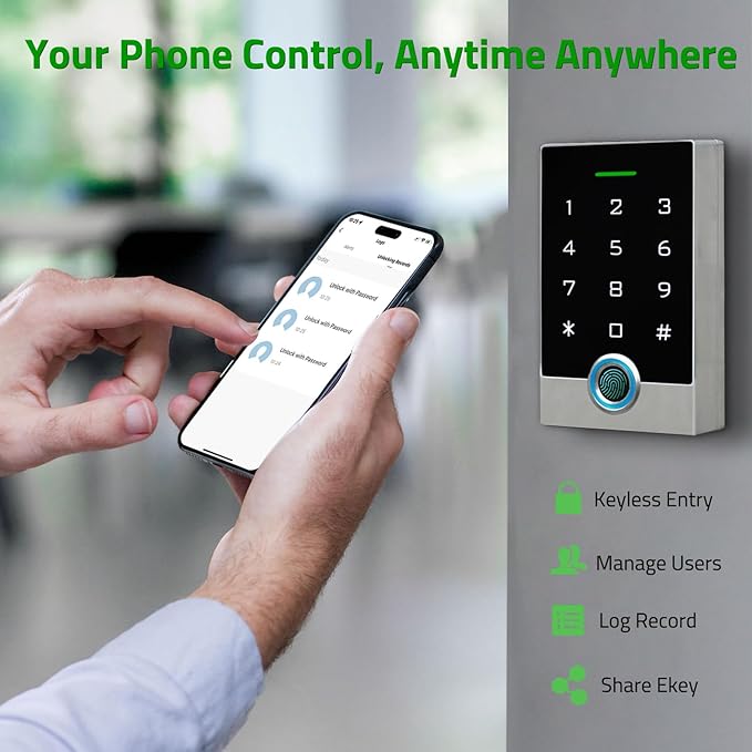 Wireless WiFi TUYA Access Control System, Fingerprint Password Stand-Alone Door Access Control Keypad with ID Keyfob, WG26/34 EM Card Reader Access Controller, Full Metal Weatherproof, Backlight