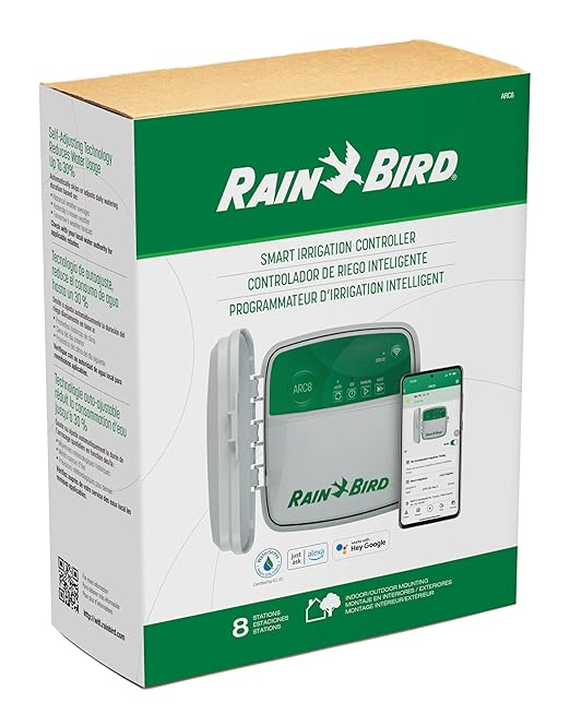 Rain Bird ARC8 App-Based Indoor/Outdoor Smart WiFi Irrigation Sprinkler Timer/Controller, 8-Zone/Station, EPA WaterSense Certified, Compatible with Alexa, Indoor/Outdoor 8-Station