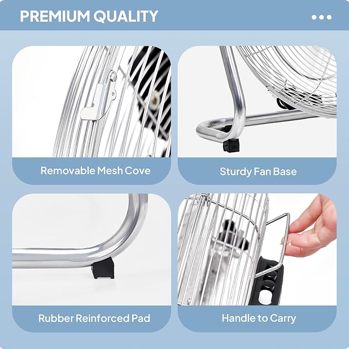 ROVSUN 20'' Floor Fans, High Velocity Heavy Duty Metal Industrial Floor Fan for Commercial & Residential, High Power Fan w/ 90°-180° Adjustable Tilt, Metal Fan for Garage, Gym, Home, Bedroom, 2-Pack